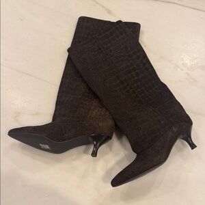 Dolce Vita Chocolate Brown Suede Croc-Embossed Knee Boots Size 7